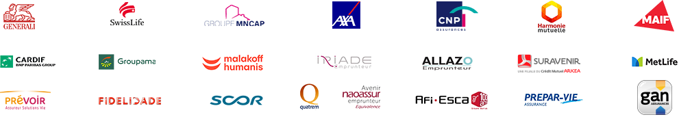 Generali, Swiss Life, MNCAP, AXA, CNP, Harmonie Mutuelle, MAIF, Cardif, Groupama, Malakoff Humanis, Iriade, Allazo, Suravenir, MetLife, Prévoir, Fideliade, SCOR, Quatrem, Naoassur, AFI ESCA, Prepar Vie, Gan…