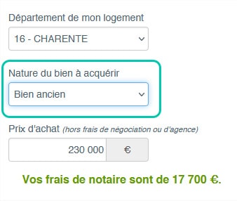 Calcul frais de notaire