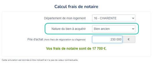 Calcul frais de notaire