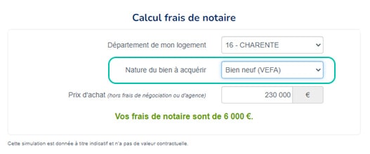 Calcul frais de notaire