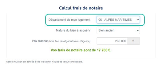 Calcul frais de notaire